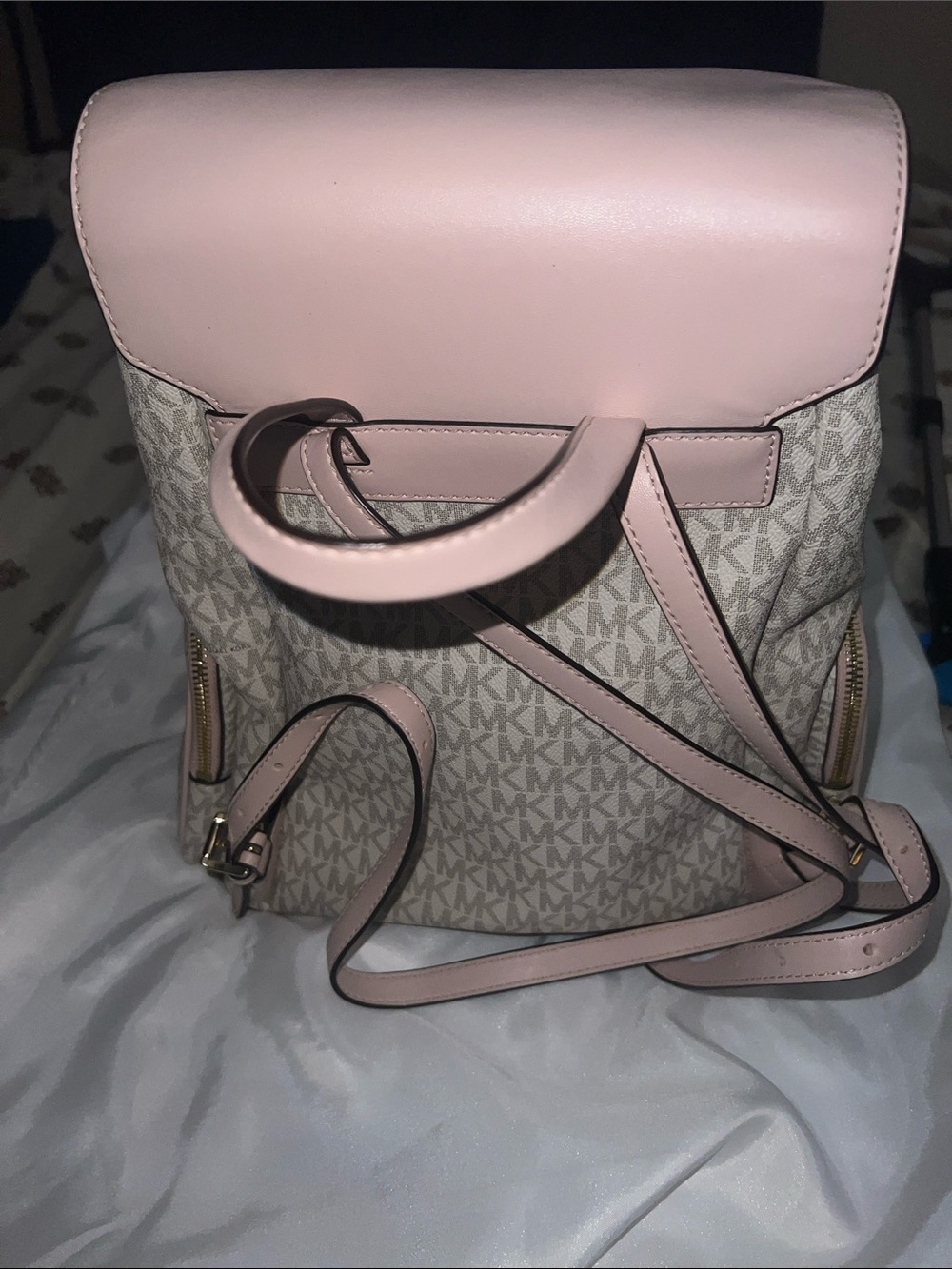 Michael Kors Light Pink and Beige MK Logo Backpack - Picture 7 of 9